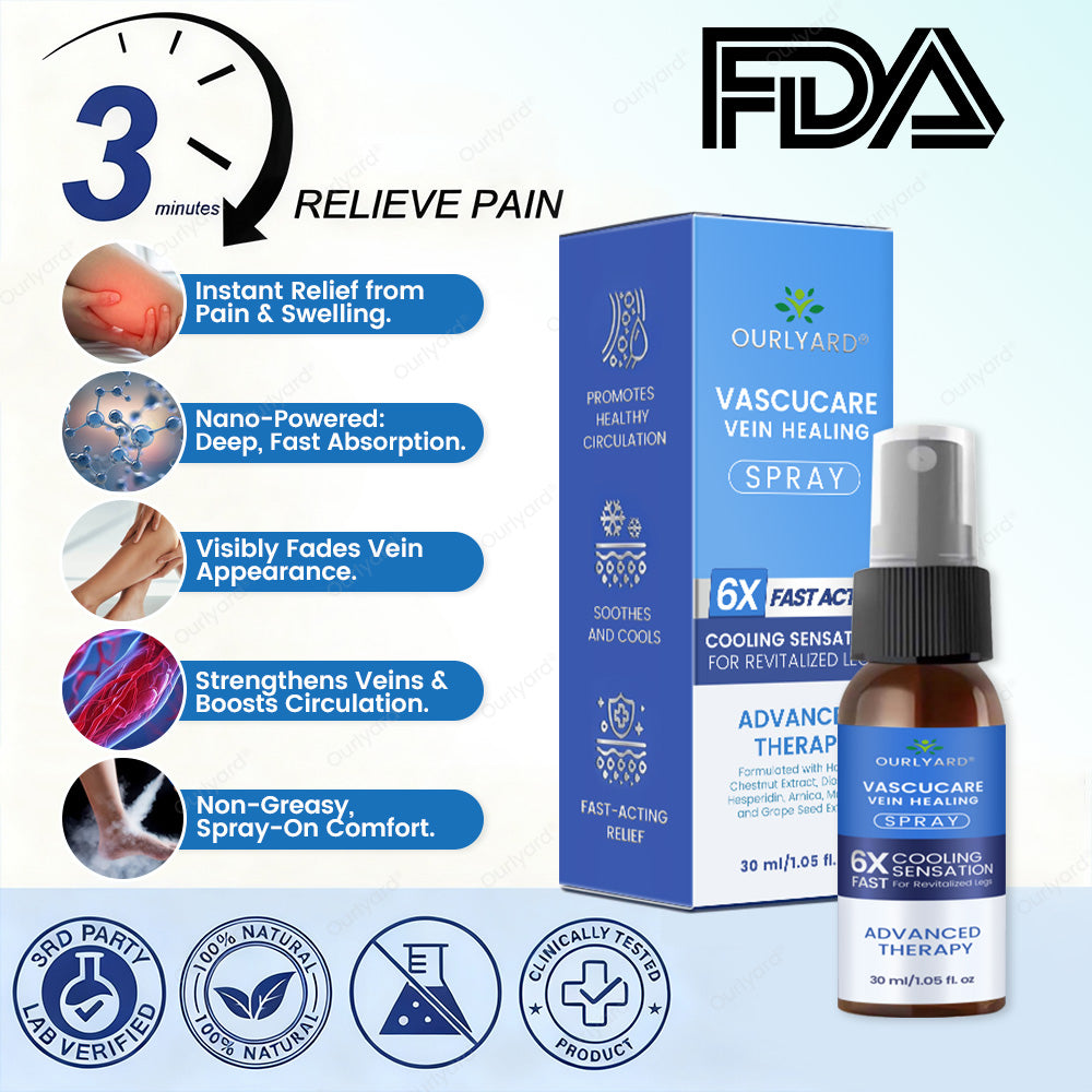 ✅Ourlyard® VascuCare Vein Healing Spray(Designed for Varicose veins, Spider veins, Deep vein Thrombosis, Chronic venous insufficiency, Venous ulcers, Thrombophlebitis and other venous issues)